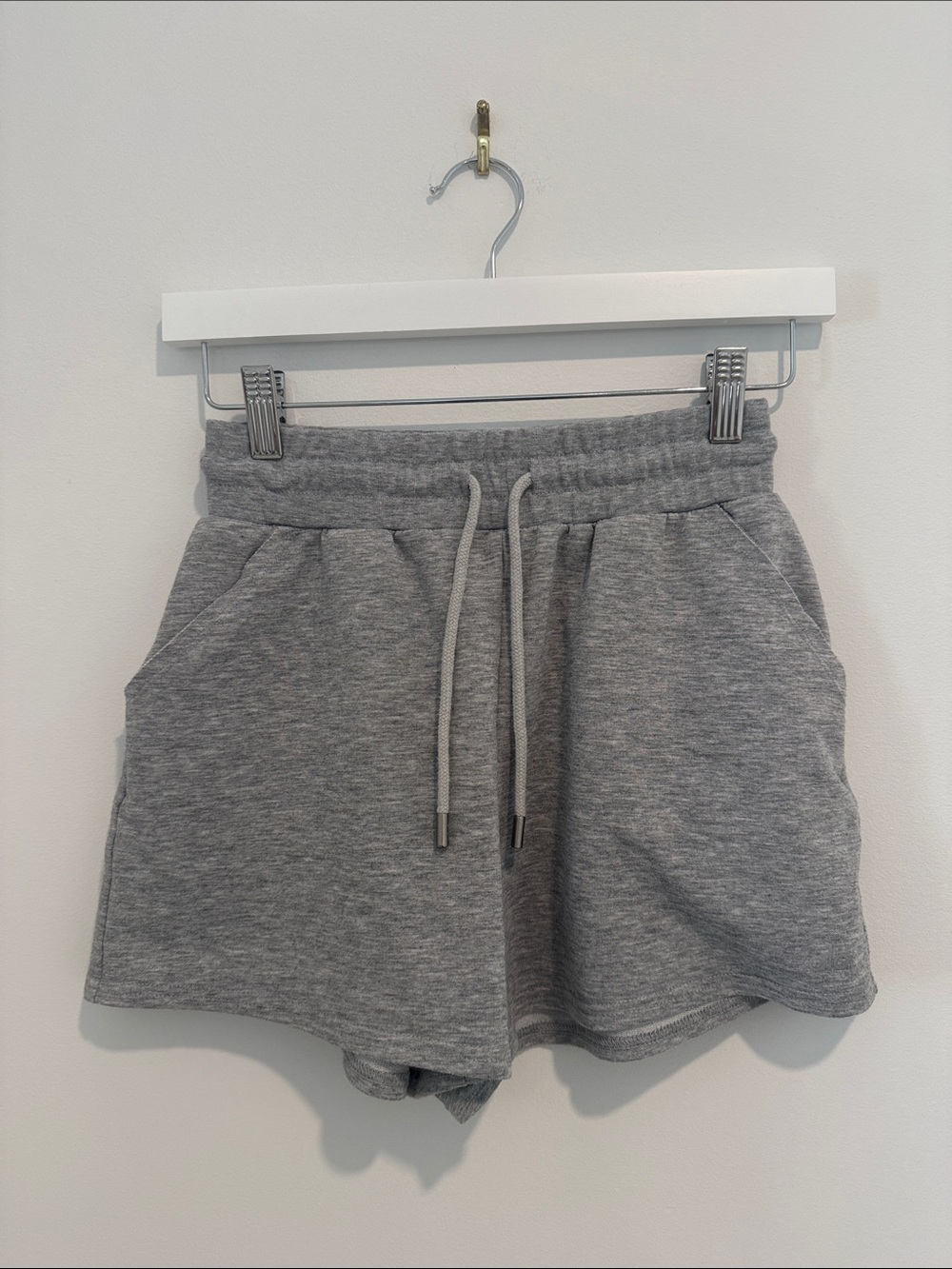 ALO Yoga High Waist Grey Drawstring Shorts